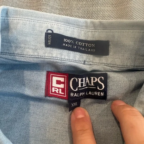 Vintage Chaps Ralph Lauren Chambray Button Down Shirt XXL Blue 100% Cotton - Picture 4 of 6